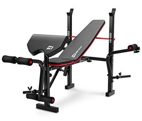 Hop-Sport Hantelbank klappbar, verstellbare Fitnessbank mit Beinstrecker, Butterfly, Curlpult & Langhantelablage, Krafttrainingsgerät für Zuhause, 240 kg Max. Belastbarkeit der Hantelbank