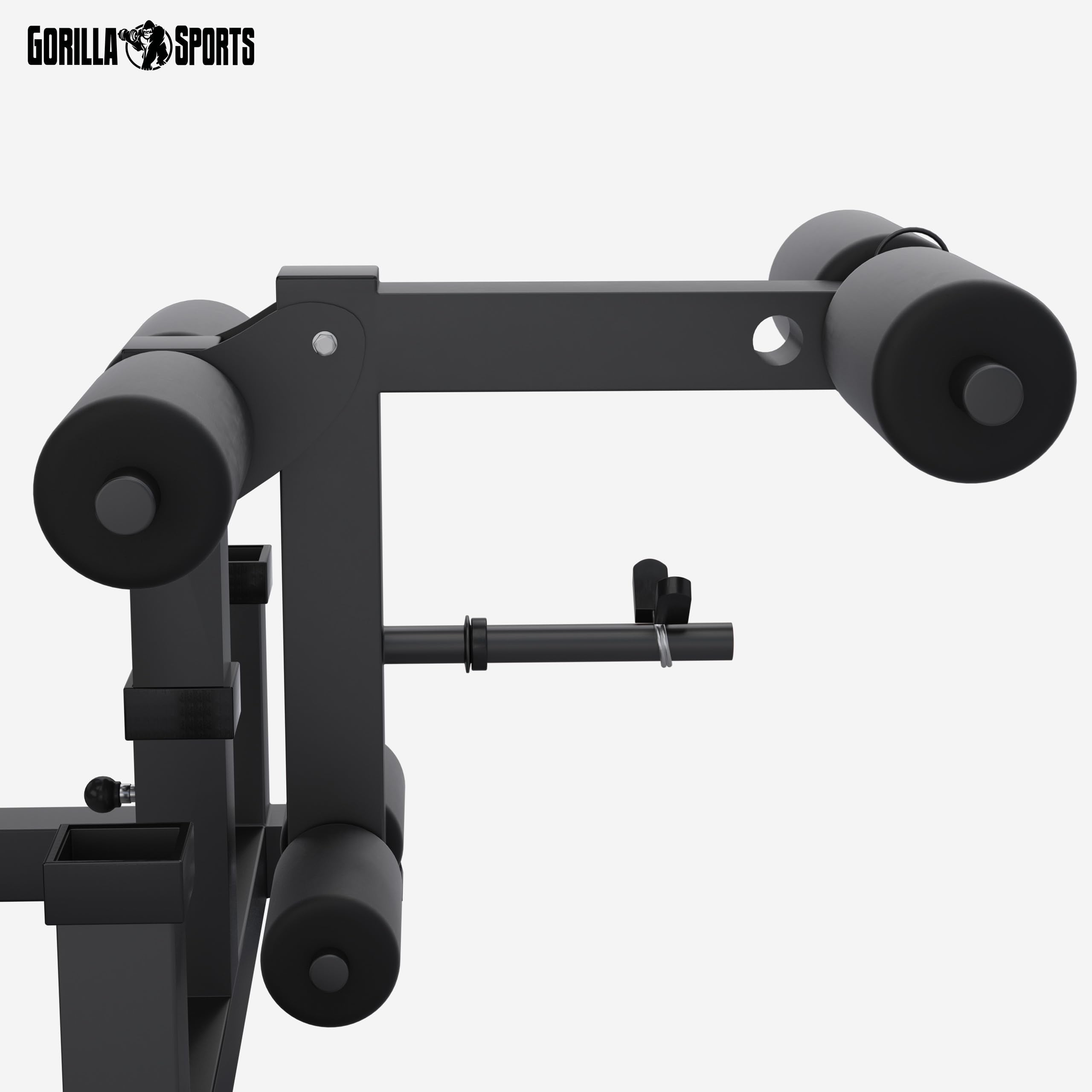 GORILLA SPORTS® Kraftstation - Hantelbank mit verstellbare Hantelablage, Latzugturm, Butterfly, Beincurler, Schwarz oder Weiss - Trainingsbank, Fitnessstation, Trainingsstation (Schwarz)