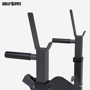 GORILLA SPORTS® Kraftstation - Hantelbank mit verstellbare Hantelablage, Latzugturm, Butterfly, Beincurler, Schwarz oder Weiss - Trainingsbank, Fitnessstation, Trainingsstation (Schwarz)