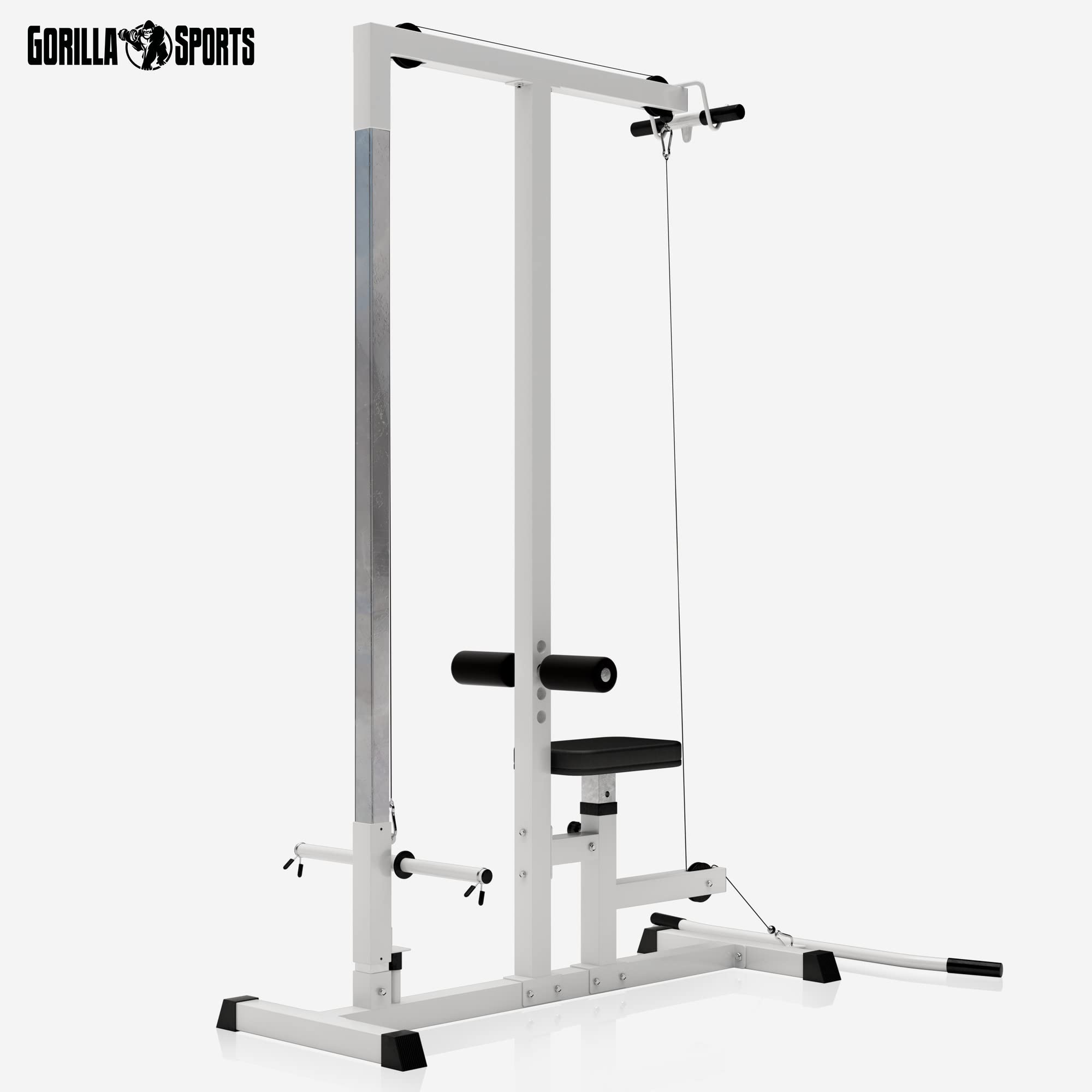 GORILLA SPORTS® Latzugstation - Verstellbar, inkl. Trizepsstange und Latzugstange, bis 280kg Belastbar, 30mm - Latzugturm, Kabelzugstation, Fitnessstation, Latzugmaschine, Latzug-Station
