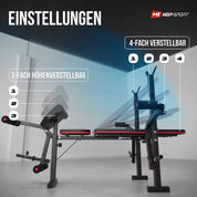 Hop-Sport Hantelbank klappbar, verstellbare Fitnessbank mit Beinstrecker, Butterfly, Curlpult & Langhantelablage, Krafttrainingsgerät für Zuhause, 240 kg Max. Belastbarkeit der Hantelbank