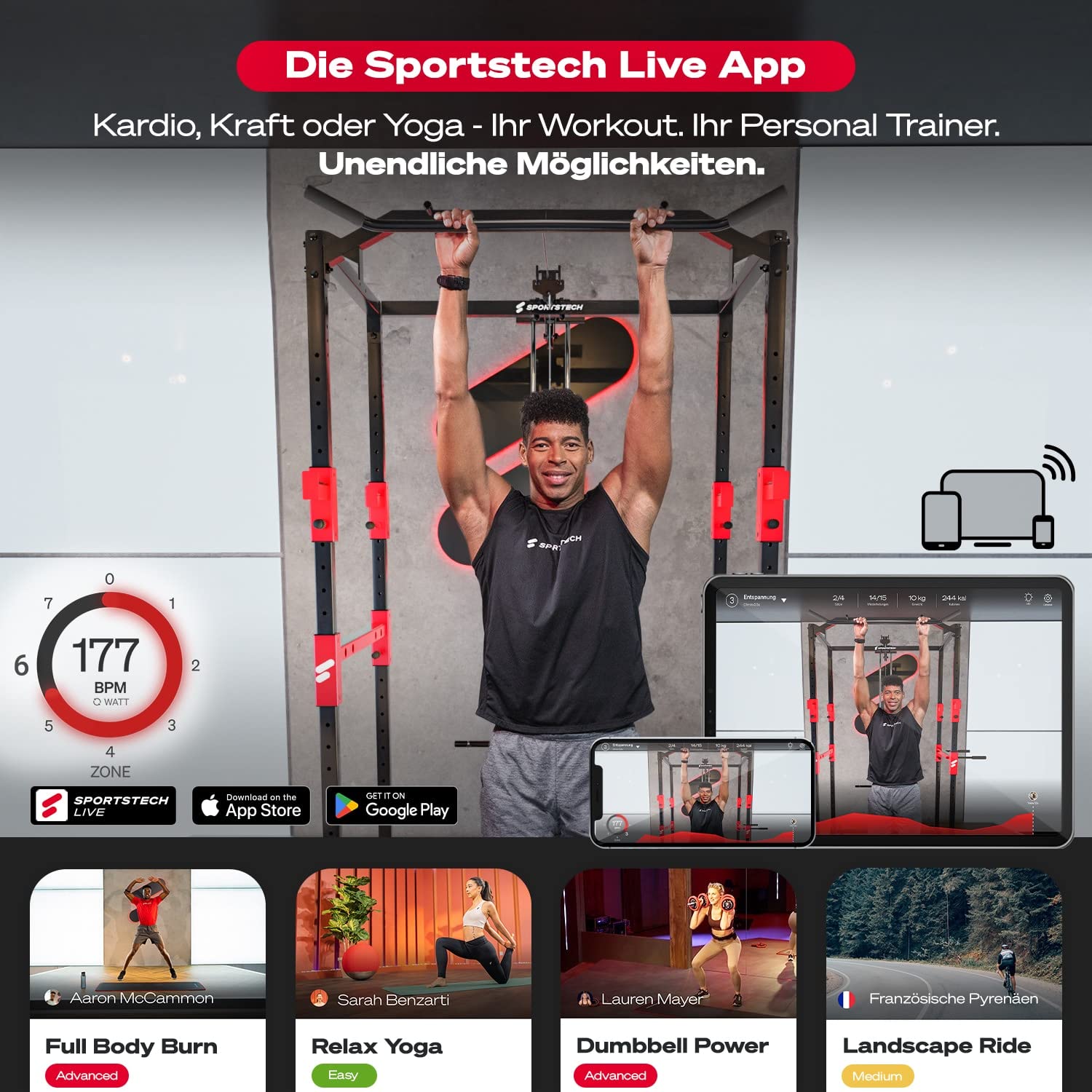 Kraftstation HGX150/HGX200, bis zu 80kg, Deutsche Qualitätsmarke, Bodybuilding Sportstech Multifunktions-Homegym mit Stepper und Powertower oder Beinpresse, Fitnessstation für Zuhause