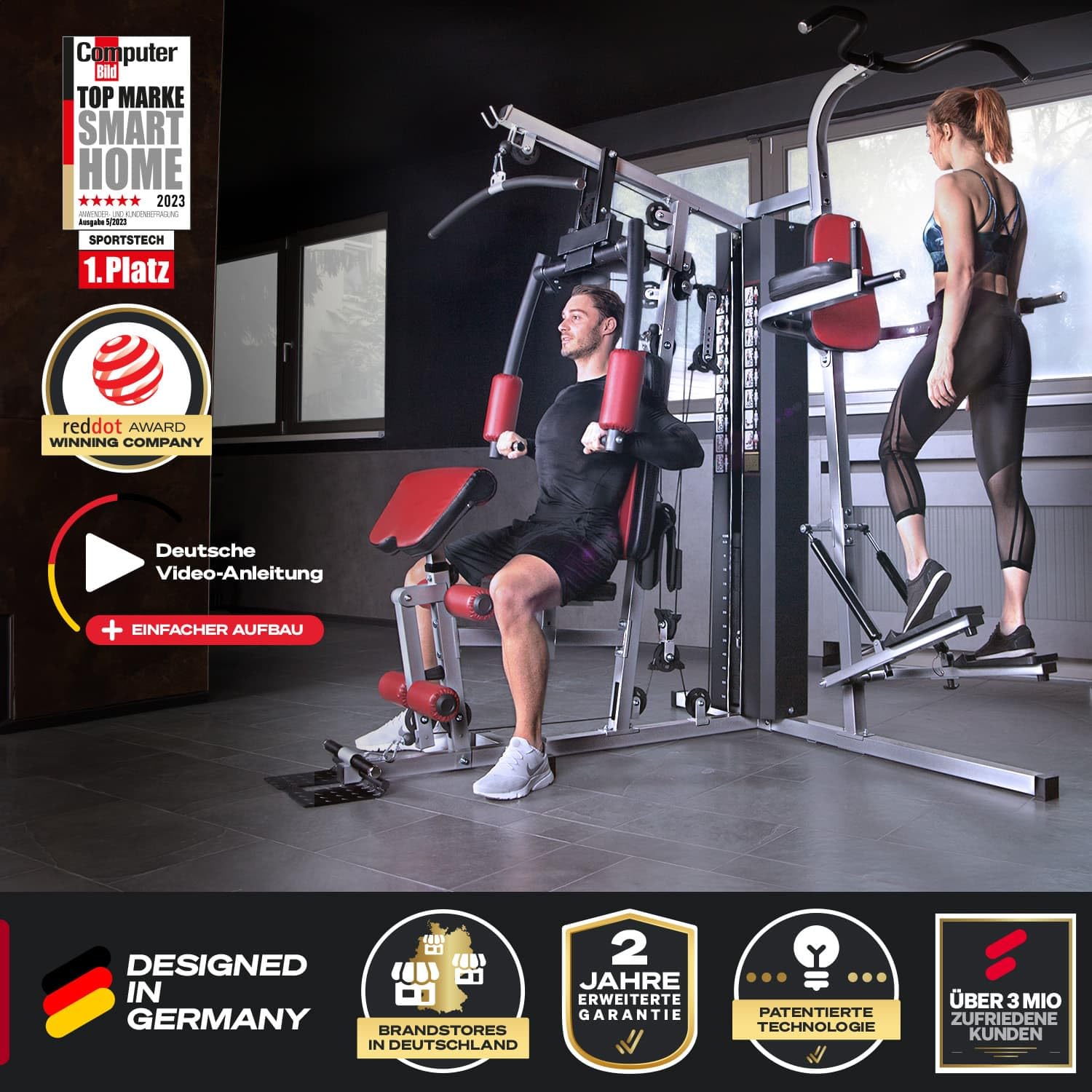 Kraftstation HGX150/HGX200, bis zu 80kg, Deutsche Qualitätsmarke, Bodybuilding Sportstech Multifunktions-Homegym mit Stepper und Powertower oder Beinpresse, Fitnessstation für Zuhause
