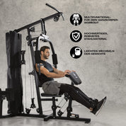 FitEngine Kraftstation | Multifunktions-Homegym für den ganzen Körper | Gewichte bis zu 67 kg einstellbar, mit Latzugstange, Beinpresse, Bizepscurl-Polster u.v.m. | Hochwertiges Stahlmaterial