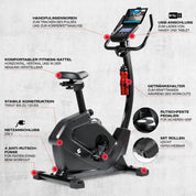 FitEngine Heimtrainer & Ergometer mit professionellem Aluminium-Schwungrad | 24 Widerstandsstufen, 28 Trainingsprogramme, verstellbarer Sportsattel, App-kompatibel | Bis 120kg, 195cm Größe