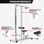 GORILLA SPORTS® Latzugstation - Verstellbar, inkl. Trizepsstange und Latzugstange, bis 280kg Belastbar, 30mm - Latzugturm, Kabelzugstation, Fitnessstation, Latzugmaschine, Latzug-Station