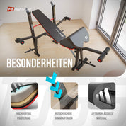 Hop-Sport Hantelbank klappbar, verstellbare Fitnessbank mit Beinstrecker, Butterfly, Curlpult & Langhantelablage, Krafttrainingsgerät für Zuhause, 240 kg Max. Belastbarkeit der Hantelbank