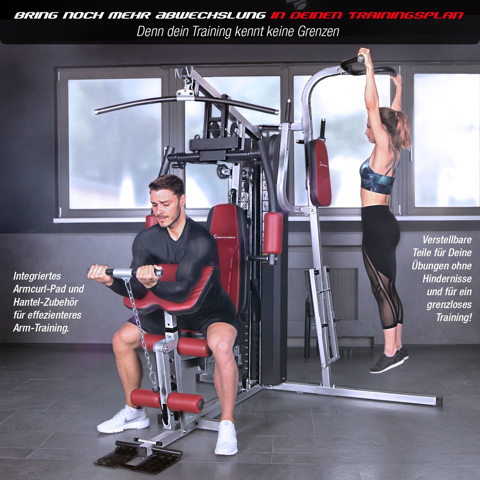 Kraftstation HGX150/HGX200, bis zu 80kg, Deutsche Qualitätsmarke, Bodybuilding Sportstech Multifunktions-Homegym mit Stepper und Powertower oder Beinpresse, Fitnessstation für Zuhause