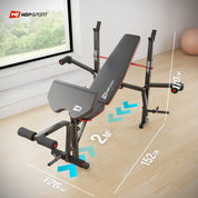 Hop-Sport Hantelbank klappbar, verstellbare Fitnessbank mit Beinstrecker, Butterfly, Curlpult & Langhantelablage, Krafttrainingsgerät für Zuhause, 240 kg Max. Belastbarkeit der Hantelbank