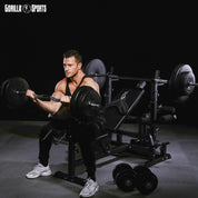 GORILLA SPORTS® Kraftstation - Hantelbank mit verstellbare Hantelablage, Latzugturm, Butterfly, Beincurler, Schwarz oder Weiss - Trainingsbank, Fitnessstation, Trainingsstation (Schwarz)