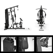 FitEngine Kraftstation | Multifunktions-Homegym für den ganzen Körper | Gewichte bis zu 67 kg einstellbar, mit Latzugstange, Beinpresse, Bizepscurl-Polster u.v.m. | Hochwertiges Stahlmaterial