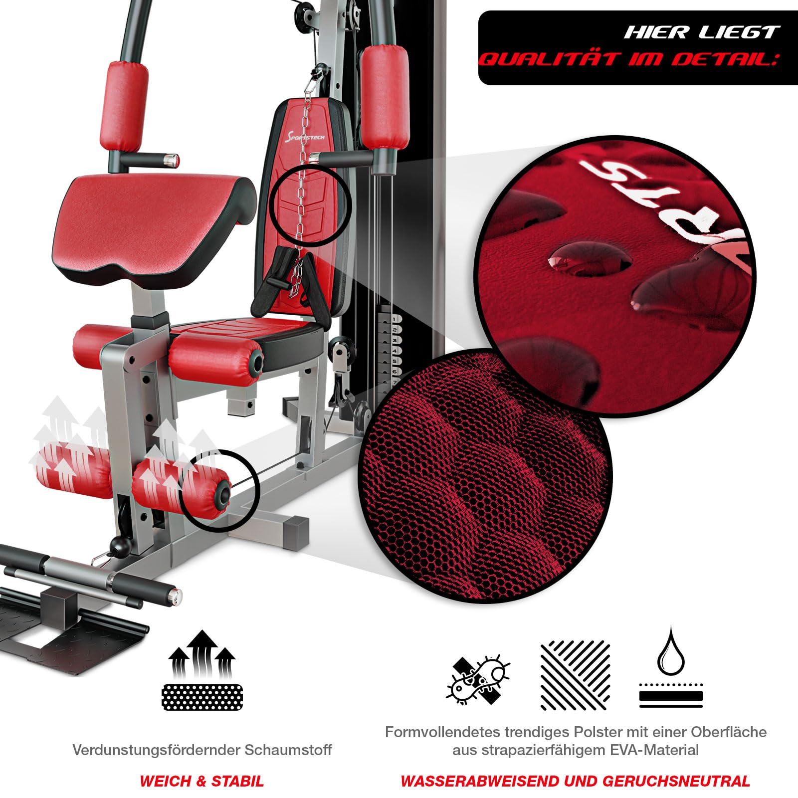 Kraftstation HGX100/HGX150/HGX200/HGX300, bis zu 80kg, Deutsche Qualitätsmarke, Bodybuilding Sportstech Multifunktions-Homegym mit Stepper und Powertower oder Beinpresse, Fitnessstation für Zuhause
