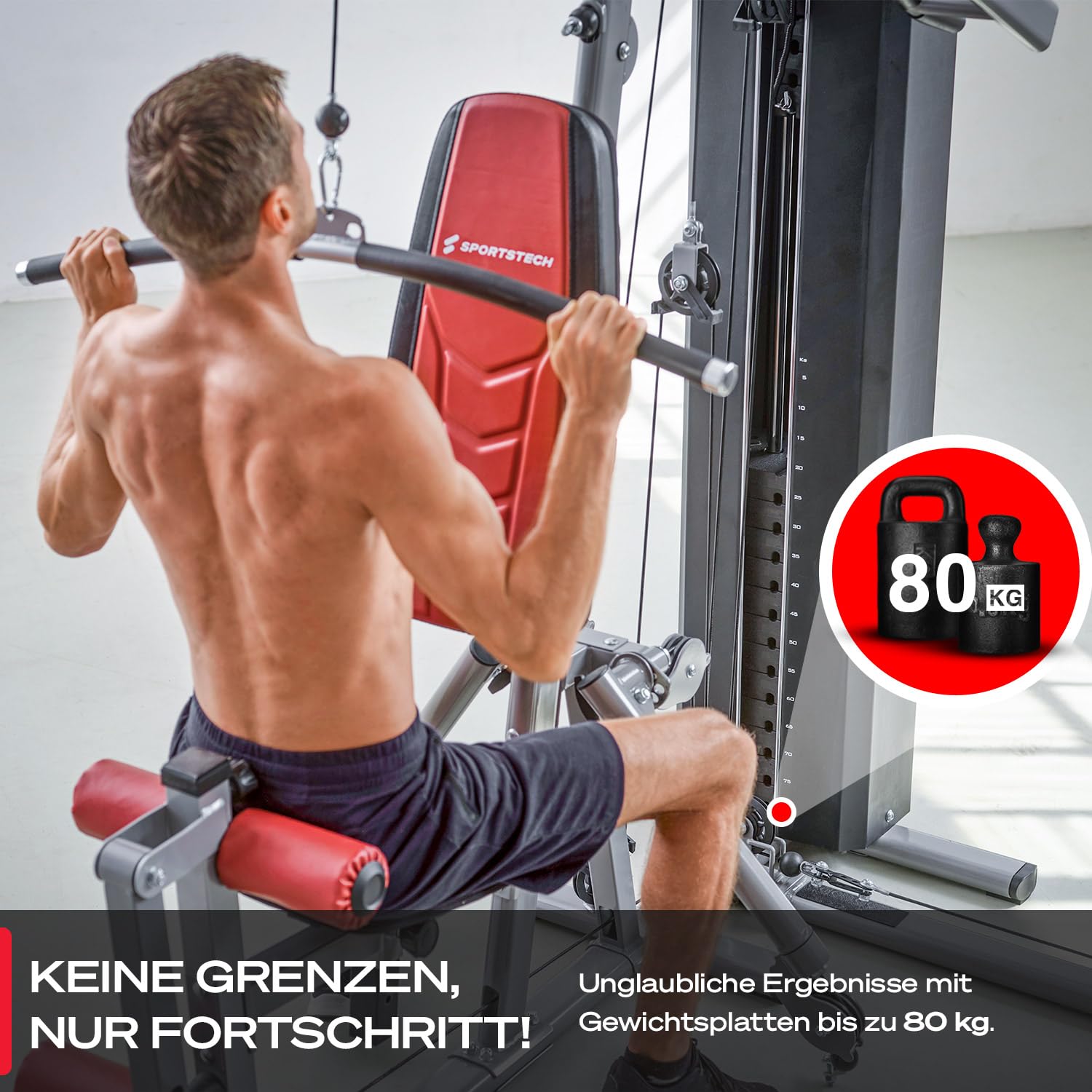 Sportstech Einzigartige Premium Kraftstation HGX100/HGX200/HGX300 für unzählige Trainingsvarianten, Multifunktions-Homegym mit Stepper oder Beinpresse, Fitnessstation aus Eva Material für Zuhause