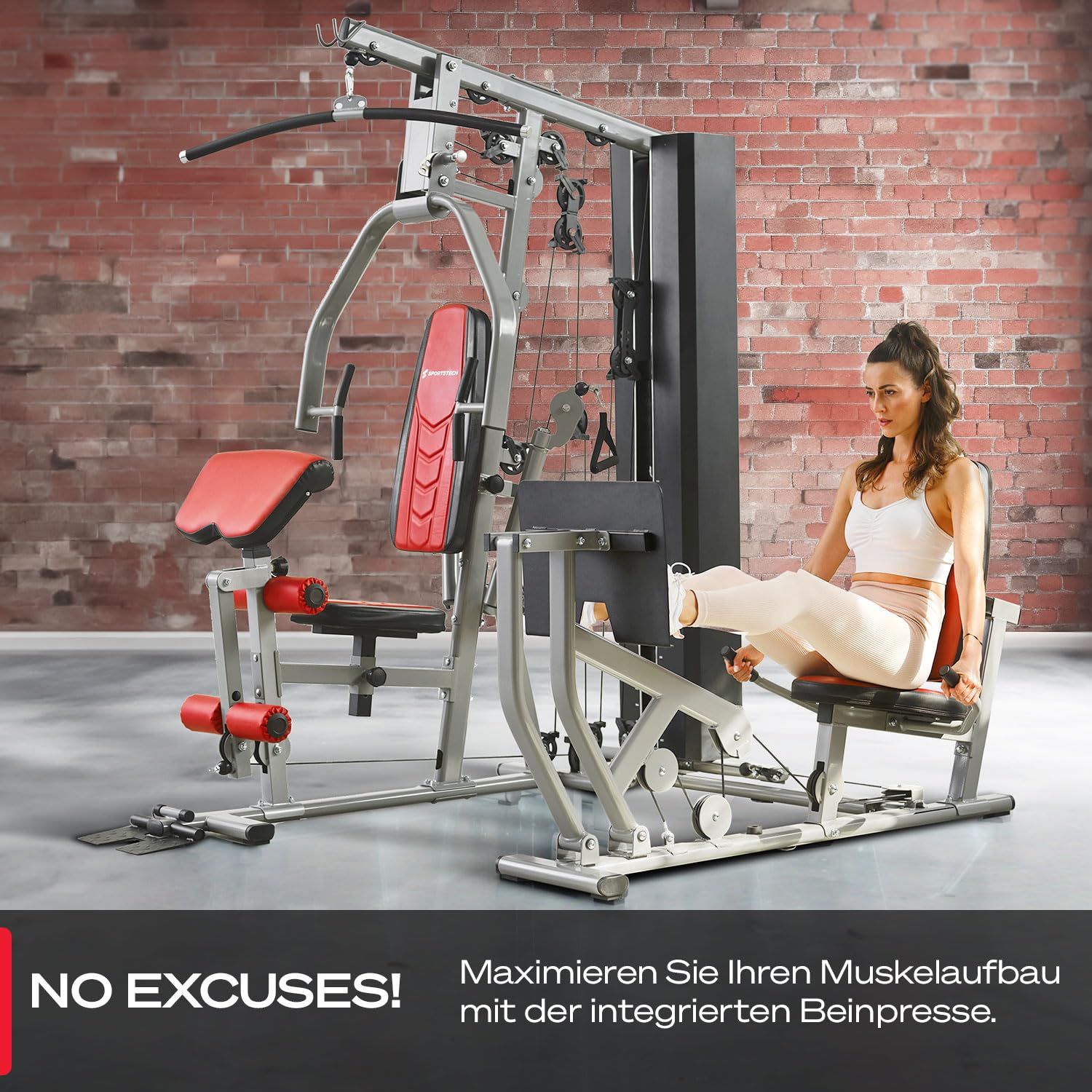 Sportstech Einzigartige Premium Kraftstation HGX100/HGX200/HGX300 für unzählige Trainingsvarianten, Multifunktions-Homegym mit Stepper oder Beinpresse, Fitnessstation aus Eva Material für Zuhause