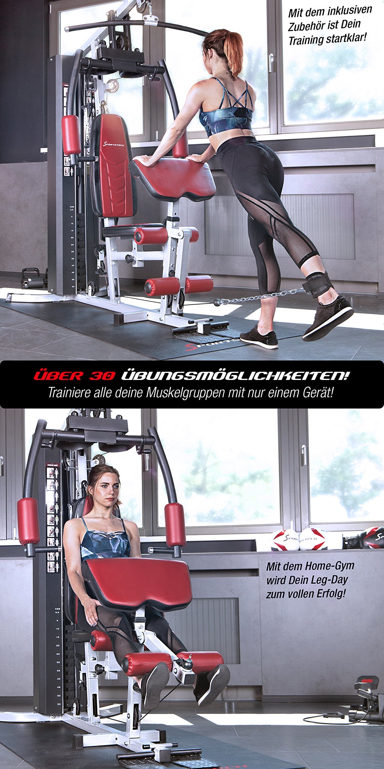 Kraftstation HGX100/HGX150/HGX200/HGX300, bis zu 80kg, Deutsche Qualitätsmarke, Bodybuilding Sportstech Multifunktions-Homegym mit Stepper und Powertower oder Beinpresse, Fitnessstation für Zuhause